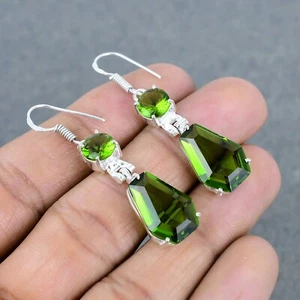 Peridot Gemstone Handmade Stylish Dangle &Drop Coffin Earring For Gifts - Picture 1 of 4