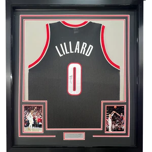 Framed Autographed/Signed Damian Lillard 33x42 Portland Black Jersey JSA COA - Picture 1 of 2