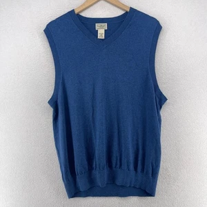 LL BEAN Sweater Vest Mens L Wicked Soft Cotton Cashmere V-Neck Pullover Blue - Picture 1 of 12