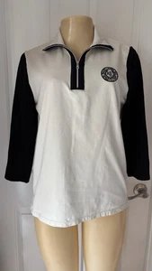 L-RL Ralph Lauren XL Active Top Womens Lg Beige/Black 1/4 Zip Stretch 3/4 Sleeve - Picture 1 of 9