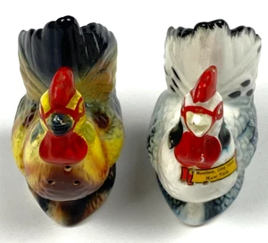 Vtg Japan Rooster Salt & Pepper Shakers Montauk NY Souvenir Ceramic Farmhouse - Picture 1 of 10