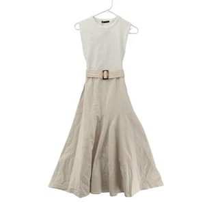 Zara Midi Dress Womens Small Ivory Cream Belted Sleeveless Ribbed Knit Blend NWT - Picture 1 of 11