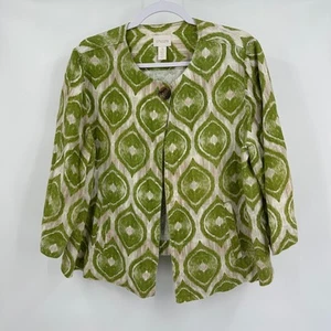 Chicos Womens Linen Jacket Sz 3 US XL Ikat Boho Art to Wear Coastal Swing Jacket - Picture 1 of 8