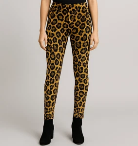 Leopard Print Velvet Pants Retro Glam Stretchy Skinny Trousers - Picture 1 of 8