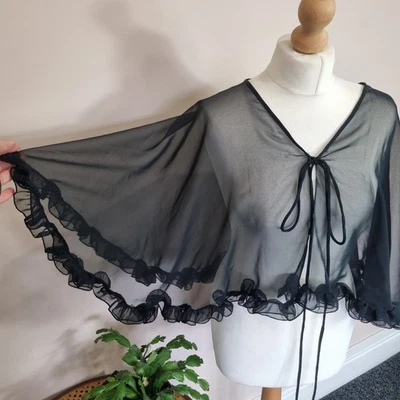 Vintage Sheer Nylon Cape Poncho Frill Edge One Size Evening Wear - Image 1 of 4