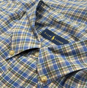 Polo Ralph Lauren Shirt Mens 3XB Big Blue Green Plaid Button Down Long Sleeve - Picture 1 of 9