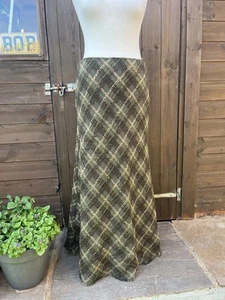 BNWT per Una Green Wool Blend Tartan Boho Hippie Ethreal Maxi Skirt Size 10 - Picture 1 of 6