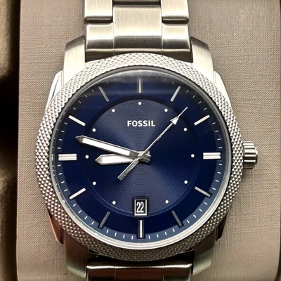 Fossil Machine FS5340 Hombres 42mm Esfera Azul Acero Inoxidable Cuarzo Fecha Nuevo en Caja Foto 1 de 4