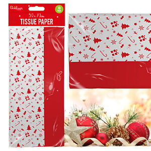 10 grandes feuilles de papier tissu de Noël icône rouge et blanc 2 modèles enveloppement festif