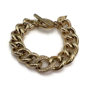 Victoria's Secret Gold Tone Curb Chain Rhinestone Angel Wings Fashion Bracelet - Picture 1 of 12