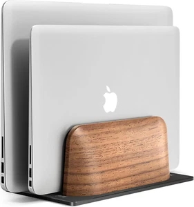 UPERGO Vertical Laptop Stand, Dual Slot Wooden Laptop Holder Vertical for Desk, - Afbeelding 1 van 12