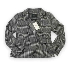 7 For All Mankind Blazer Mixed Plaid Double Breasted Jacket Women's Size Medium - Picture 1 of 5