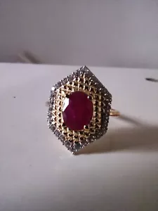 AAA Thai Ruby & AAA Clear Sapphire 925 Sterling Silver "Hexagon Shield" Ring. - Picture 1 of 6