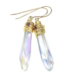 Spyglass Designs Earrings w/ Crystal Clear AB 14k Solid Gold Wrap 2 - Picture 1 of 14