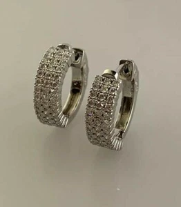 14k White Gold Diamond Tiple Row Huggie Earring with 1.11 Ctw. - Picture 1 of 4