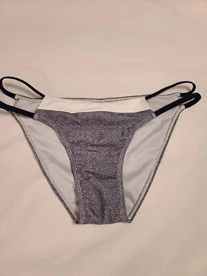NWOT UNBRANDED Gray & White Bikini Bottom With Black Strings On Each Side; SZ XL - Image 1 of 4