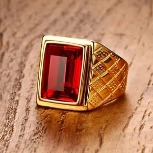 3.5Ct Emerald Cut Men's Engagement Ring Simulated Ruby  Sterling Silver 925 - Picture 1 of 3