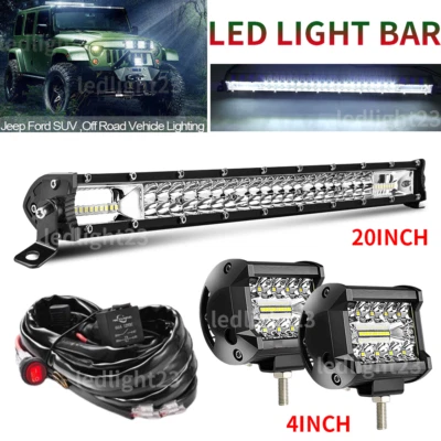 Barra de luz LED combo linha dupla 20 polegadas 306W caminhão de inundação ponto offroad + kit de cápsulas de 4" - Imagem 1 de 4