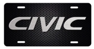 CIVIC Vanity Novelty Metal Aluminum License Plate Tag Silver Black - Picture 1 of 5