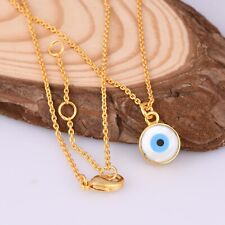 Round Evil Eye Pendent Gold Plated Mother Pearl 18 Inch Chain Necklace Jewelry