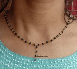Black Spinel Beads Rosary Beads Gold Chain 3mm Necklace Gift for Her - Bild 1 von 6