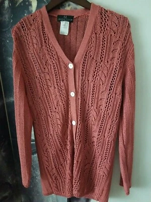 Cárdigan Suéter CL Carole Little Knitwear Manga Larga Botón Frontal Tejido Talla M Foto 1 de 4