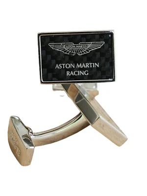 Abotoaduras pretas banhadas a prata HACKETT (Aston Martin Racing) - Fabricadas no Reino Unido - Imagem 1 de 4