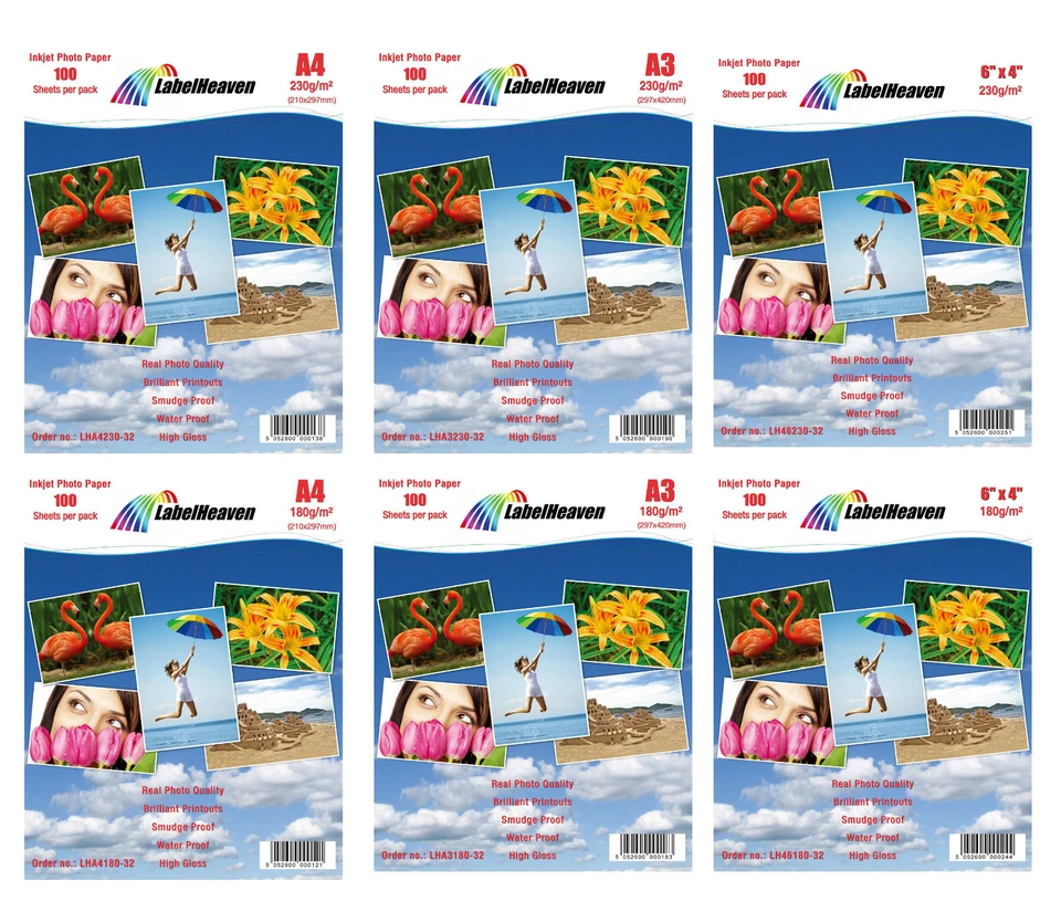 High GLOSS Premium Quality PHOTO PAPER INKJET A4 6X4 A3 GLOSSY - LABELHEAVEN