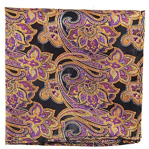 New men's polyester paisley black gold hankie pocket square formal wedding party - Picture 1 of 2