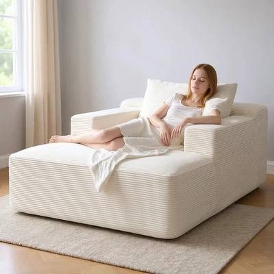 Chaise Lounge Convertible: Sofá cama de pana de gran tamaño Foto 1 de 4