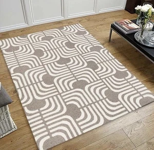 CHAMPO Beige Handgetuftet 100% Wolle Gemustert Teppich 213x152cm Neu - Bild 1 von 3