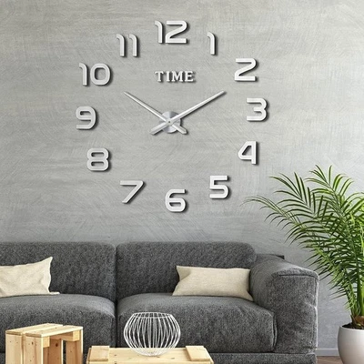 Large DIY 3D Frameless Number Wall Clock Mirror Sticker Home Office Room Decor - image 1 of 4