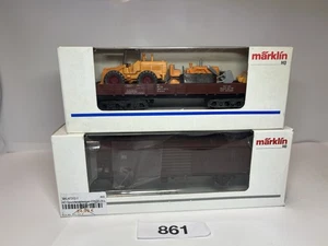 Märklin HO 2 piezas 4474.473121-01, vagón de baja borda con vehículos de construcción, vagón tablestaca. - Imagen 1 de 11