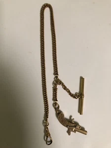 VINTAGE SIMMONS ROSE GOLD FILLED POCKET WATCH CHAIN BERLOQUE FOB - Picture 1 of 19