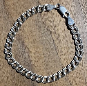Brazalete de cadena de doble eslabón Italia plata de ley 925 vintage 7" firmado BA - Imagen 1 de 6