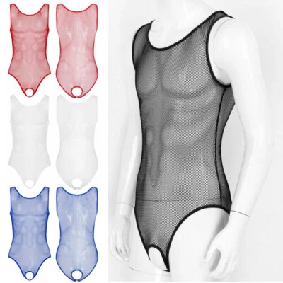 Herren Netz Body Overall Unterhemd Offen Schritt Dessous Lingerie Muskelshirt - Bild 1 von 2