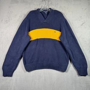 Vintage Ralph Lauren Polo Sport Herren Pullover L blau gelb Colorblock dicker Pulli - Bild 1 von 7