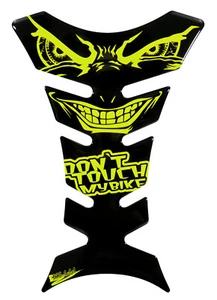 Tankpad 3D Aufkleber böse Augen evil eyes dont touch my bike neon gelb : Form 17 - Picture 1 of 6