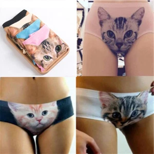 Sexy cat Panties 3d Underwear Female Cat Print Women Briefs Clothes Funny - Picture 1 of 17