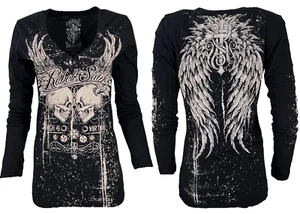 Rebel Saint by Affliction Women's T-shirt Garage Biker Tattoo - Picture 1 of 8