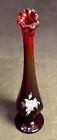 Vintage Fenton Ruby Red Glass Hand Painted Vase 