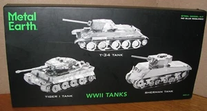 Metal Earth WWII Tanks Steel Model Kit of Tiger I, T-34, Sherman Tanks Open Box - Picture 1 of 5