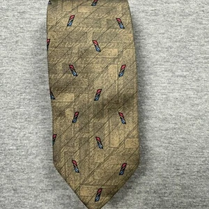 Corbata Givenchy Seda Clásica Corbata Marrón Patrón Geométrico Dorado Rojo Azul - Imagen 1 de 7