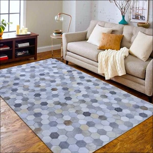 LEATHER COW HIDE HAIRON PATCHWORK AREA RUG 8X10 CARPETS FOR HOME LIVING ROOM 38 - Picture 1 of 15