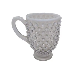 Fenton Art Glass Creamer Opalescent Hobnail White Clear Vintage - Picture 1 of 8