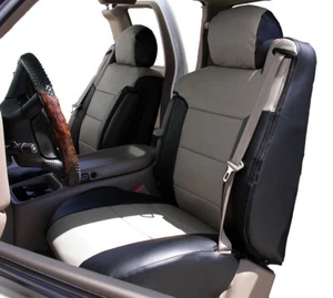 CHEVY SILVERADO 03-06 BLACK/GREY LEATHER-LIKE CUSTOM FRONT SEAT & 2ARM COVERS - Imagen 1 de 5