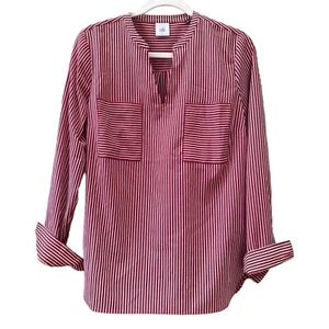 CABI Franklin Split V-Neck Long Sleeve Tunic Red White Blue Stripe Womens Small - Picture 1 of 9