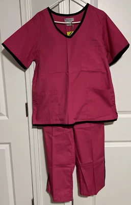 Women’s Natural Uniforms Contrast Trim Set Scrubs(Hot Pk & Blk)-Size Medium-NWT - Image 1 of 4