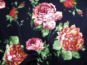 Kugeldruck Liverpool Strukturstoff Stretch schwarz burgund mauve Blumen X61 - Bild 1 von 1