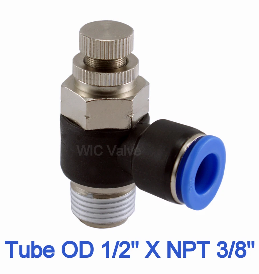 WIC VALVE Air Angle Flow Control Valve Tube OD 1/2 X NPT 3/8 Pneumatic Push In Fitting